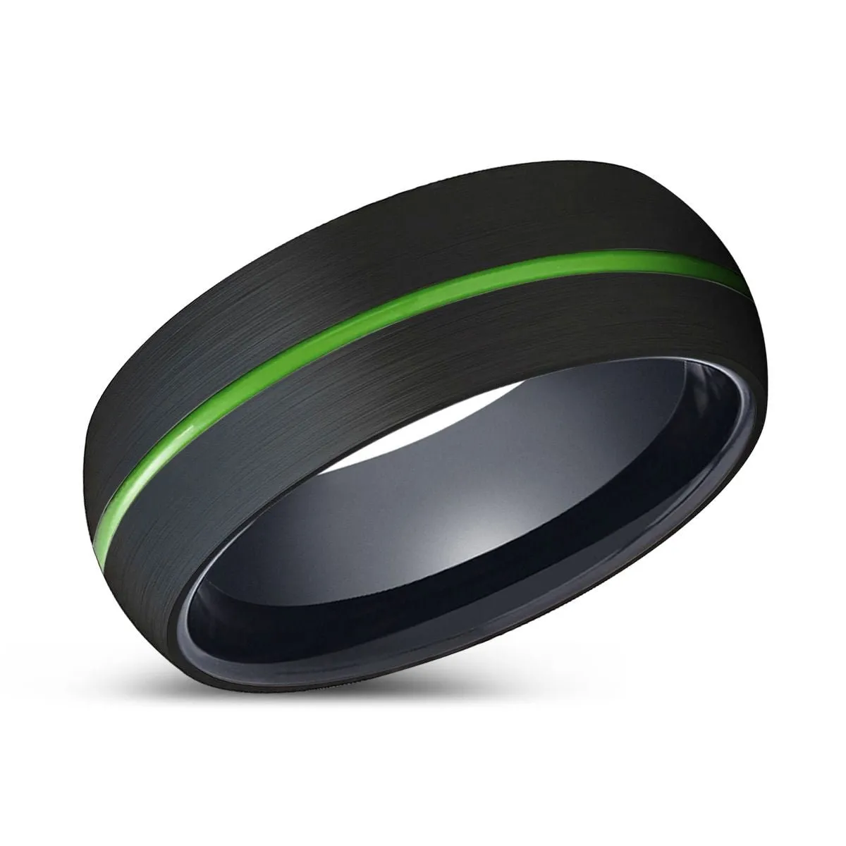 RIDWAN | Black Ring, Black Tungsten Ring, Green Groove, Domed