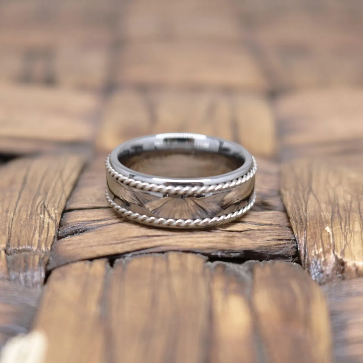 ROPELUX | Silver Tungsten Ring, Double Silver Ropes, Domed