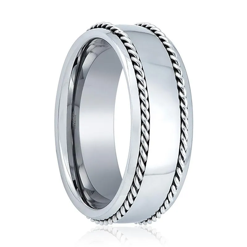 ROPELUX | Silver Tungsten Ring, Double Silver Ropes, Domed