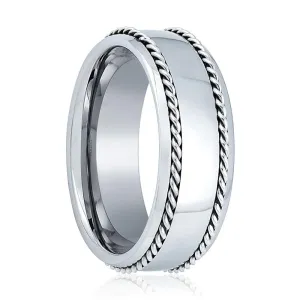 ROPELUX | Silver Tungsten Ring, Double Silver Ropes, Domed