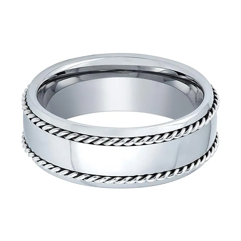 ROPELUX | Silver Tungsten Ring, Double Silver Ropes, Domed