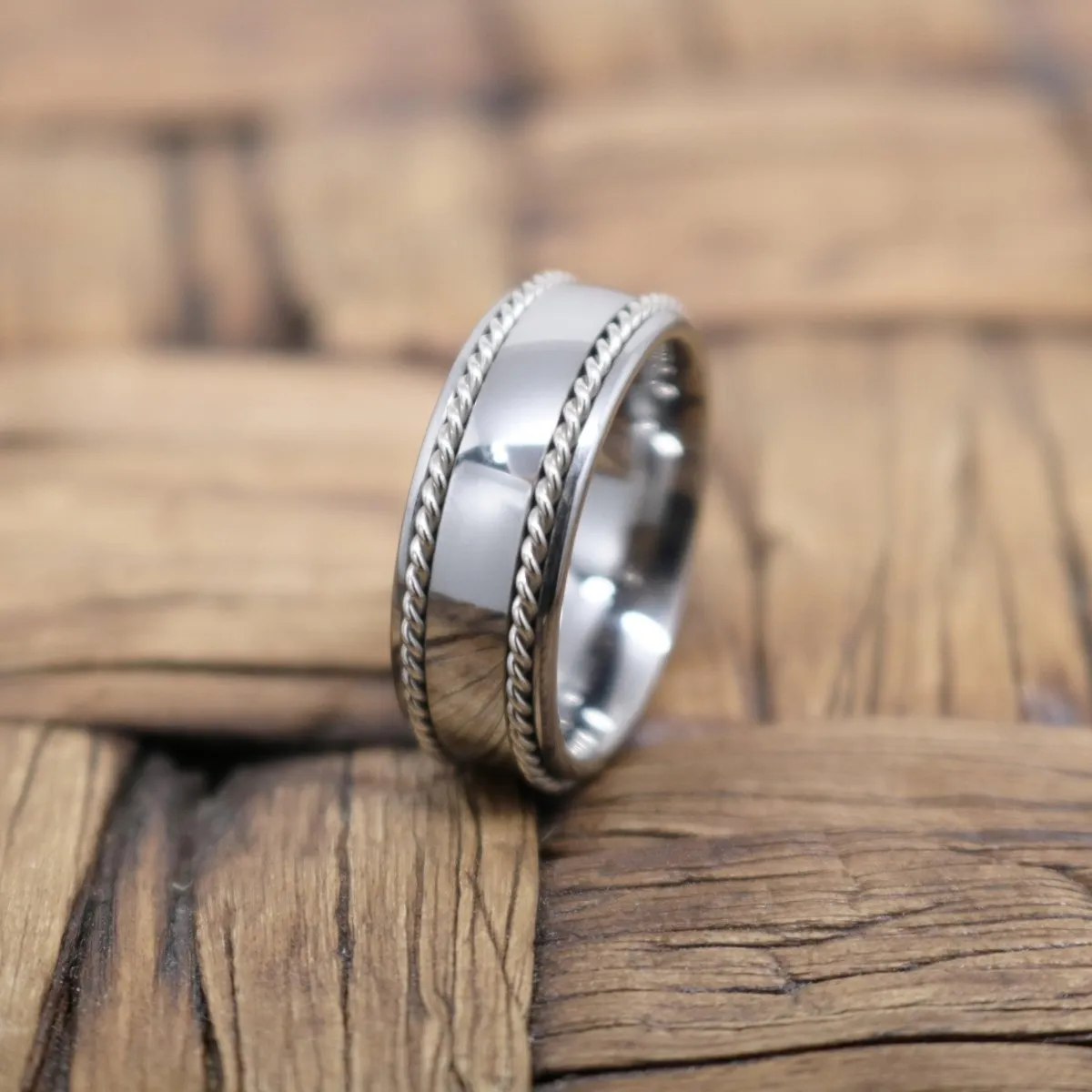 ROPELUX | Silver Tungsten Ring, Double Silver Ropes, Domed