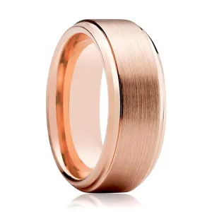 Rose Gold Couple Matching Wedding Band Brushed Finish & Beveled Edges