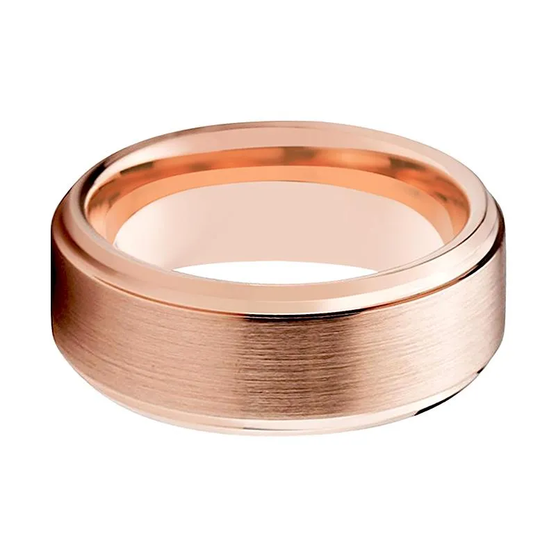 Rose Gold Couple Matching Wedding Band Brushed Finish & Beveled Edges