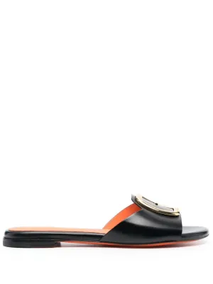 Santoni Apricot leather slip-on sandals