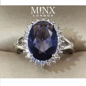 Sapphire Blue Diamond Ring | Blue Diamond Engagement Ring | Sapphire Blue Ring | Purple Wedding Ring | Blue Wedding Ring | Halo Ring