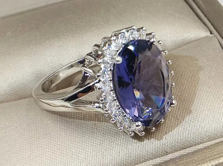 Sapphire Blue Diamond Ring | Blue Diamond Engagement Ring | Sapphire Blue Ring | Purple Wedding Ring | Blue Wedding Ring | Halo Ring