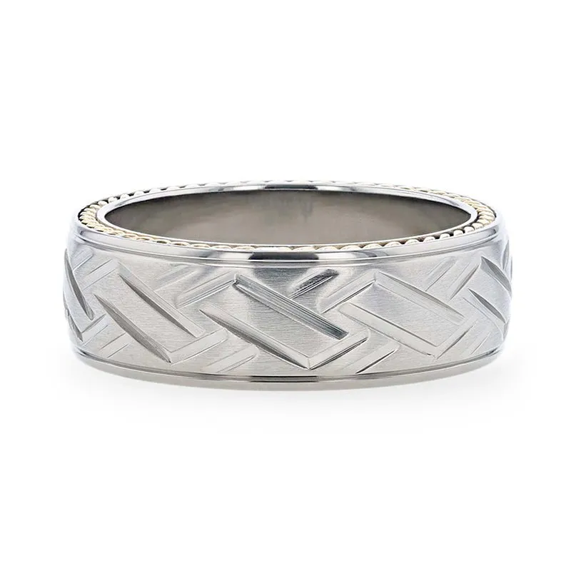 SATURN | Titanium Ring Yellow Gold Braided Edges