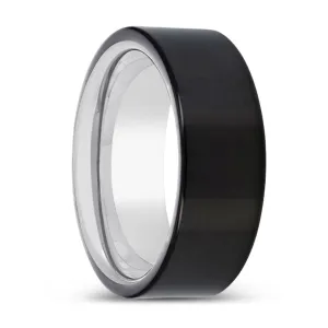 SNOWBUSH | Silver Ring, Black Tungsten Ring, Shiny, Flat