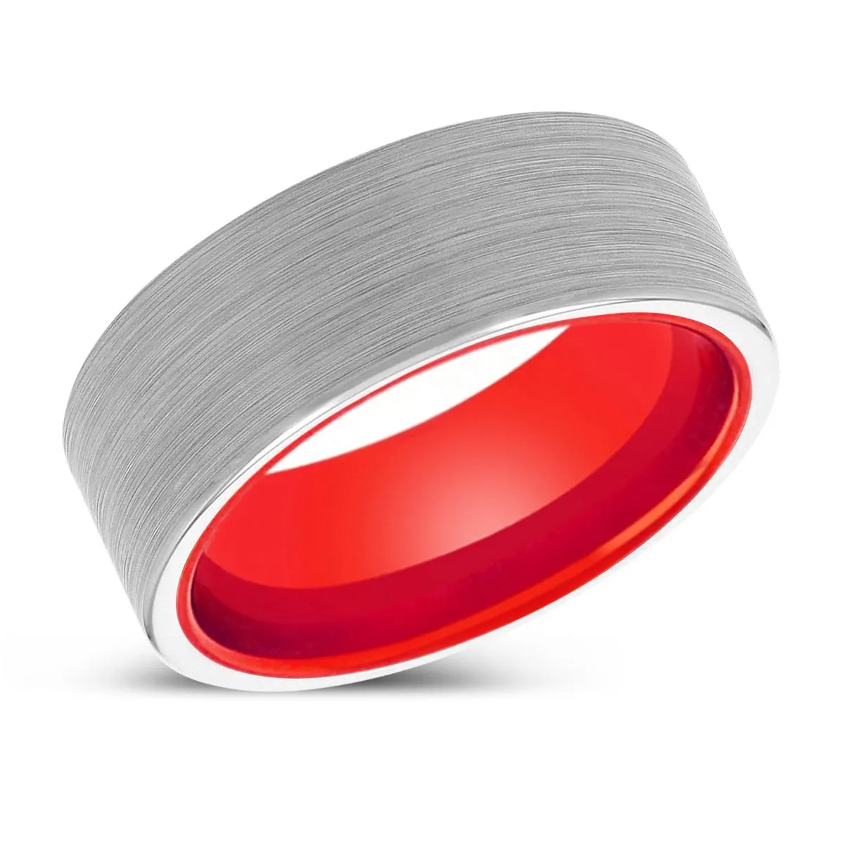 SOPRANO | Red Ring, White Tungsten Ring, Brushed, Flat