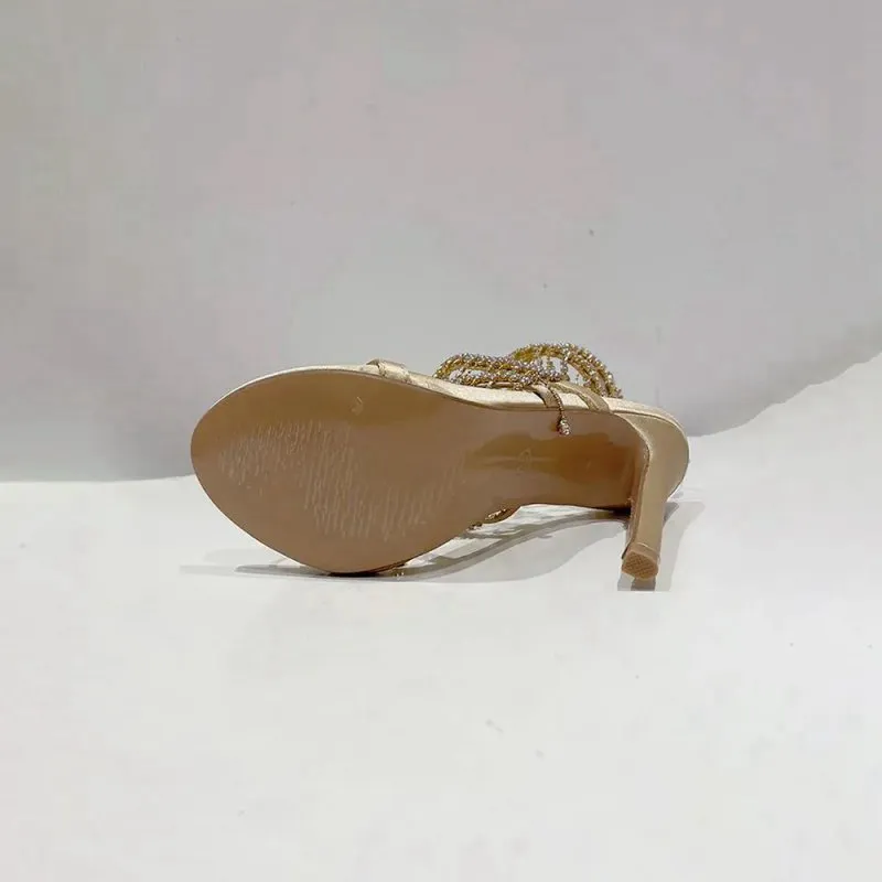 Sparkly Strappy High Heeled Sandals With Tassel