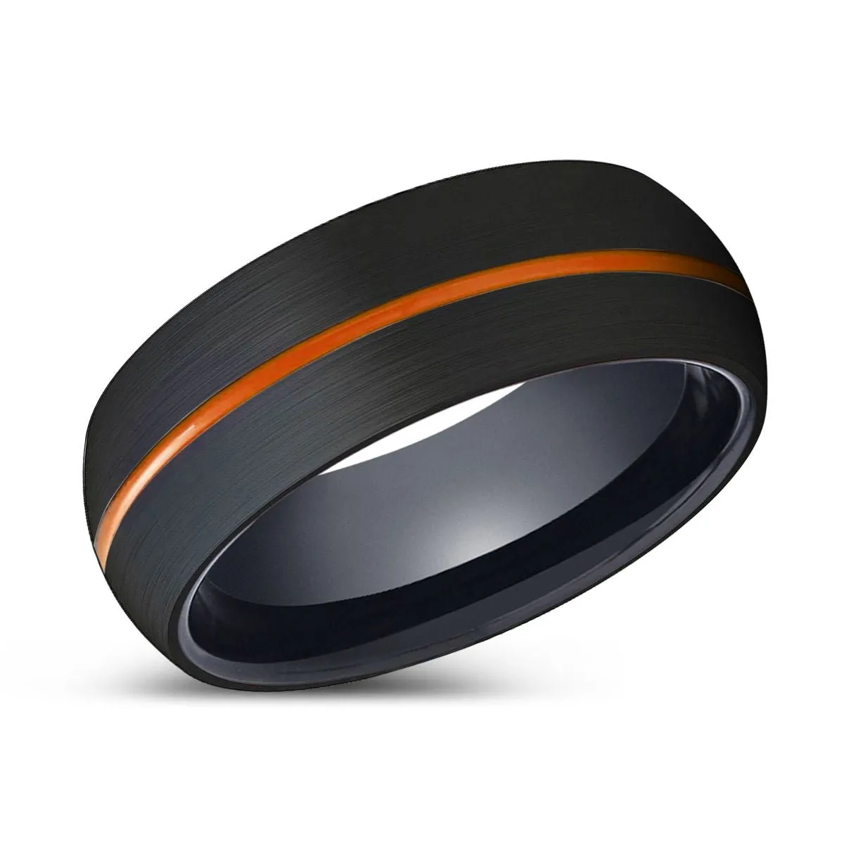 SPARTANITE | Black Ring, Black Tungsten Ring, Orange Groove, Domed