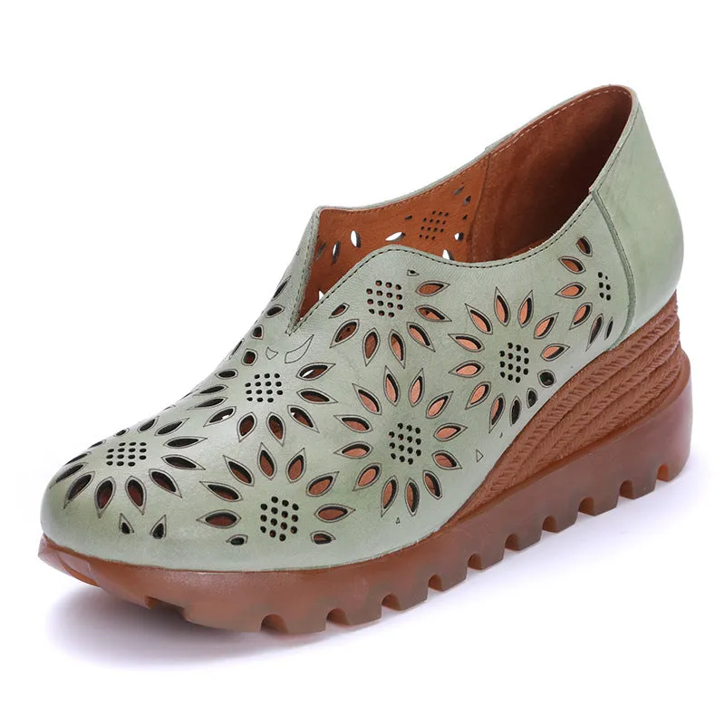 Spring Summer Wedge Handmade Green Sandals