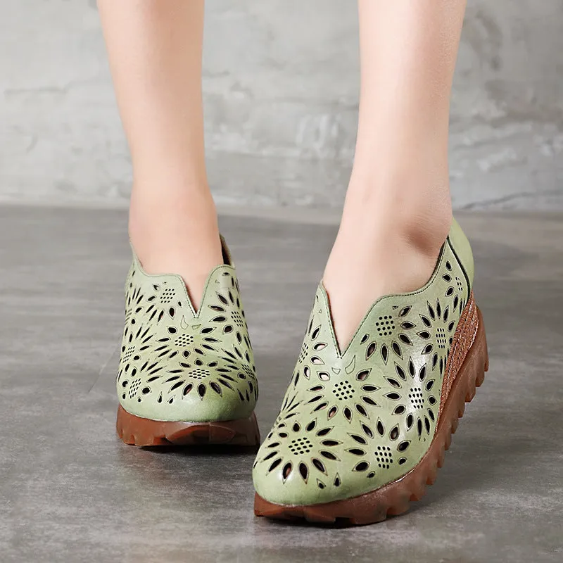 Spring Summer Wedge Handmade Green Sandals