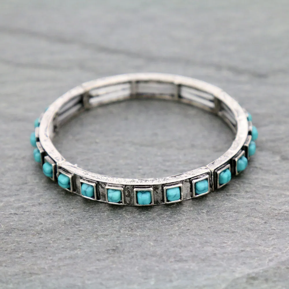 Square Stone Stretch Bangle Bracelet