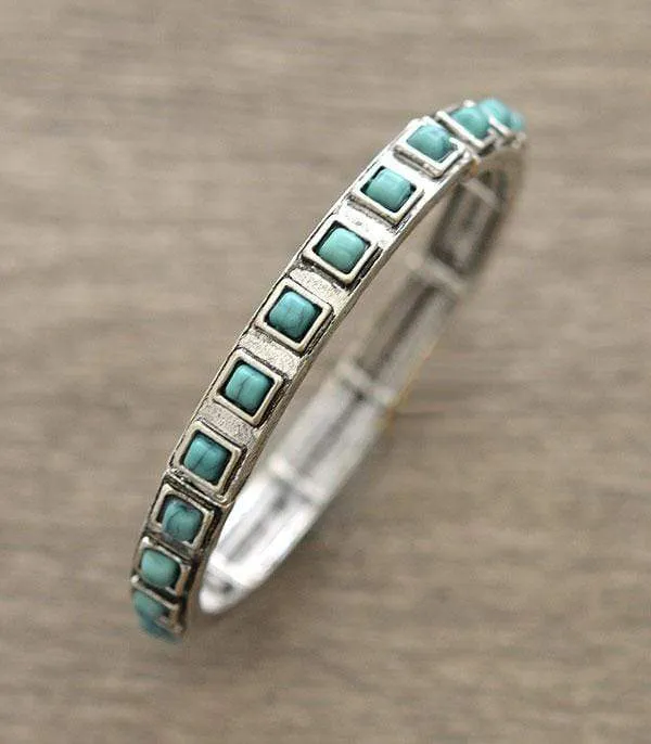 Square Stone Stretch Bangle Bracelet