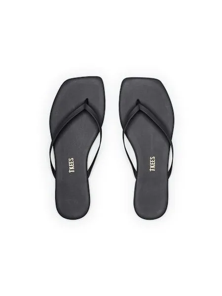 Square Toe Leather Flip Flops in Black