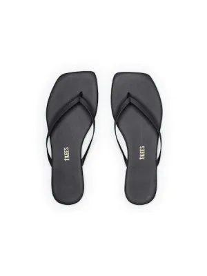 Square Toe Leather Flip Flops in Black