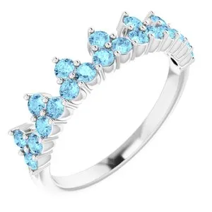 Sterling Silver Natural Aquamarine Crown Ring