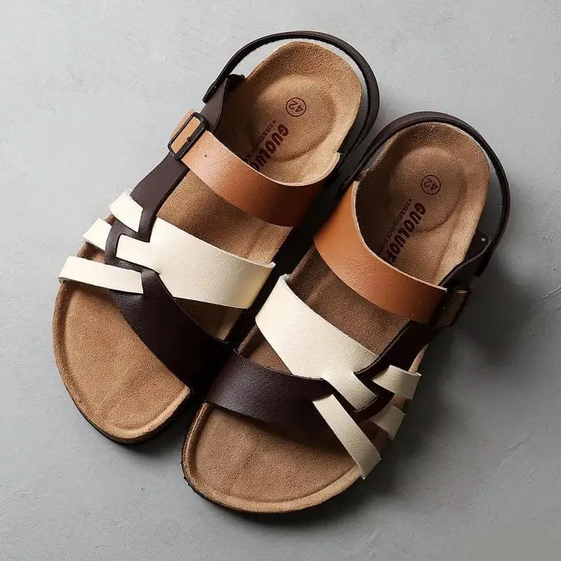 Strappy Men's Sandals with Buckle Closure and Cushioned Footbed