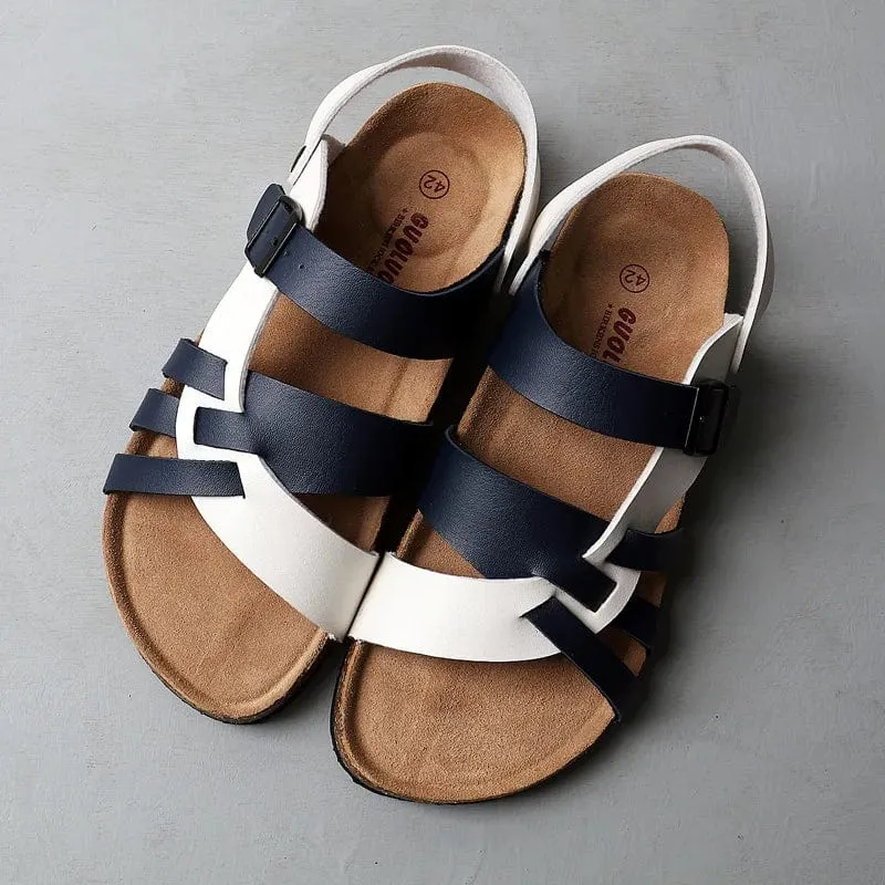 Strappy Men's Sandals with Buckle Closure and Cushioned Footbed