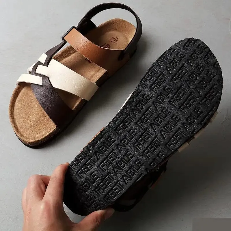 Strappy Men's Sandals with Buckle Closure and Cushioned Footbed