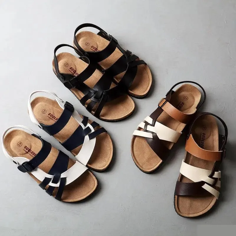 Strappy Men's Sandals with Buckle Closure and Cushioned Footbed