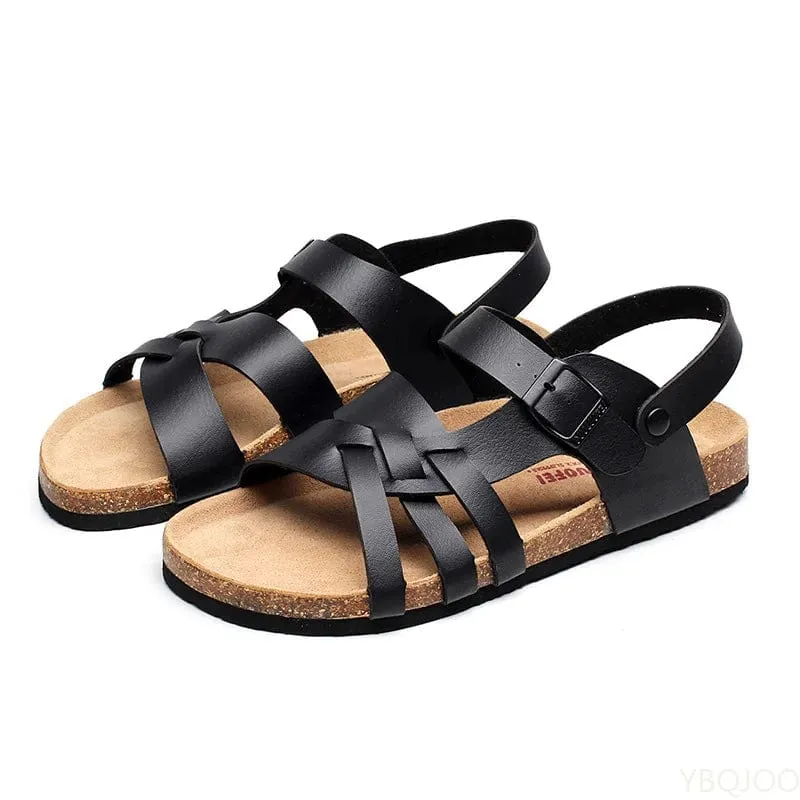 Strappy Men's Sandals with Buckle Closure and Cushioned Footbed