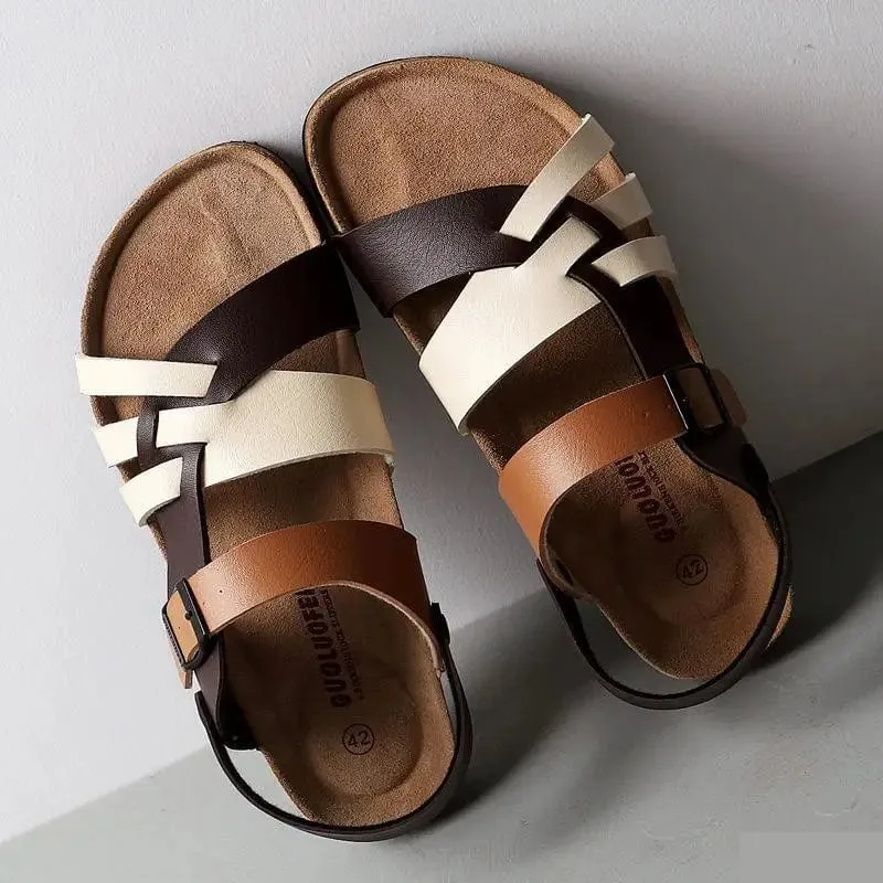 Strappy Men's Sandals with Buckle Closure and Cushioned Footbed
