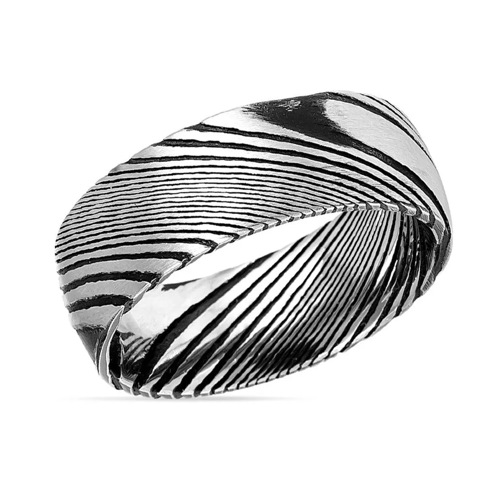 SWIRL | Silver Damascus Steel, Burl Wood Grain Texture, Domed