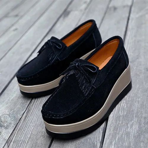 Tassel Bow Thick Bottom Wedge Shoes