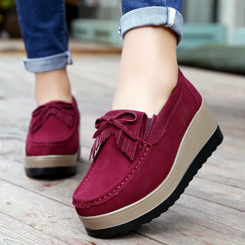 Tassel Bow Thick Bottom Wedge Shoes