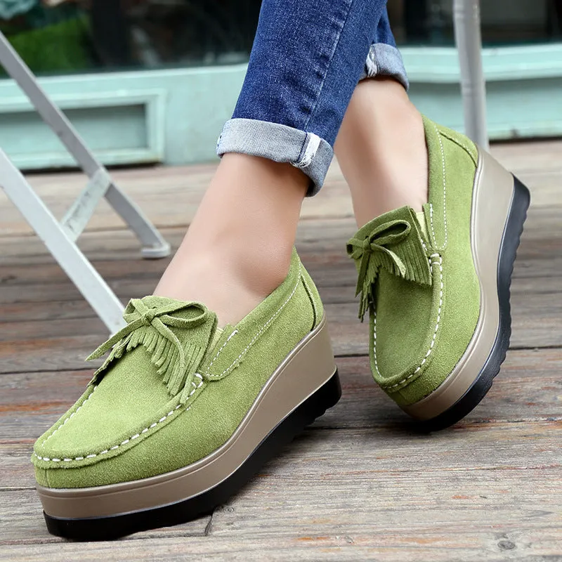 Tassel Bow Thick Bottom Wedge Shoes