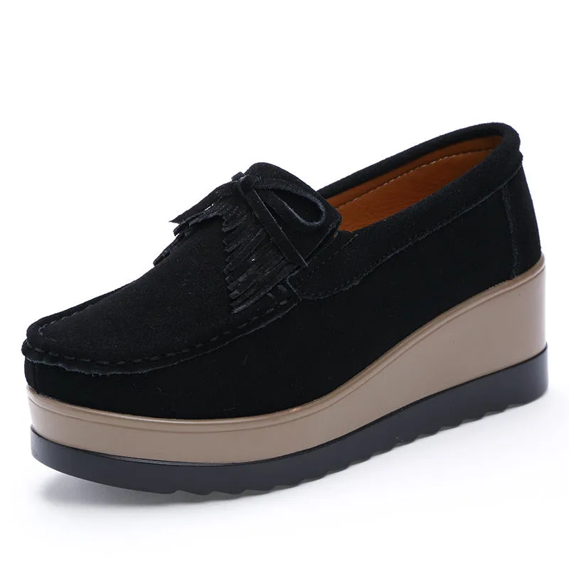 Tassel Bow Thick Bottom Wedge Shoes