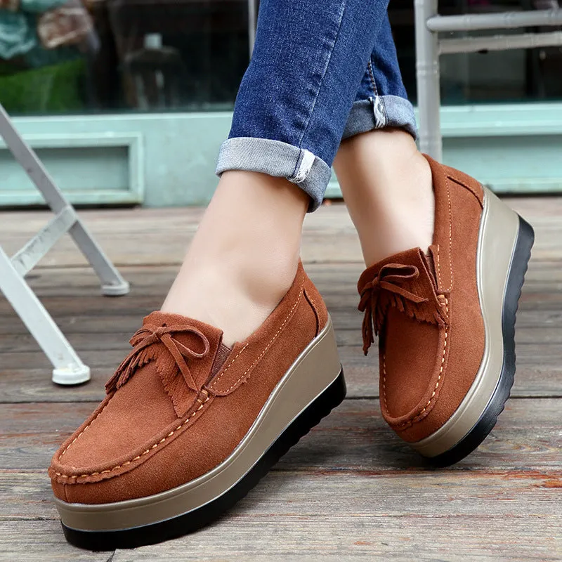 Tassel Bow Thick Bottom Wedge Shoes