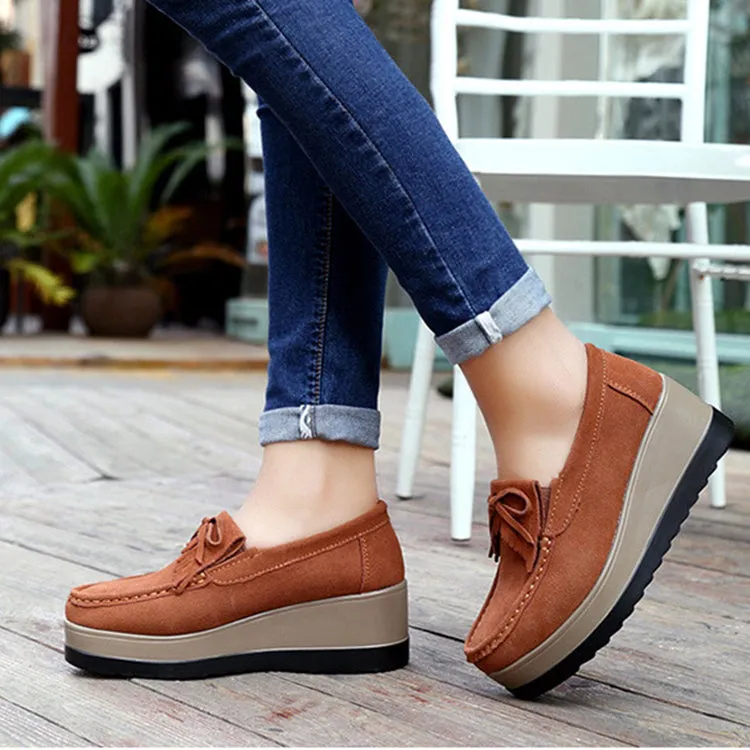 Tassel Bow Thick Bottom Wedge Shoes
