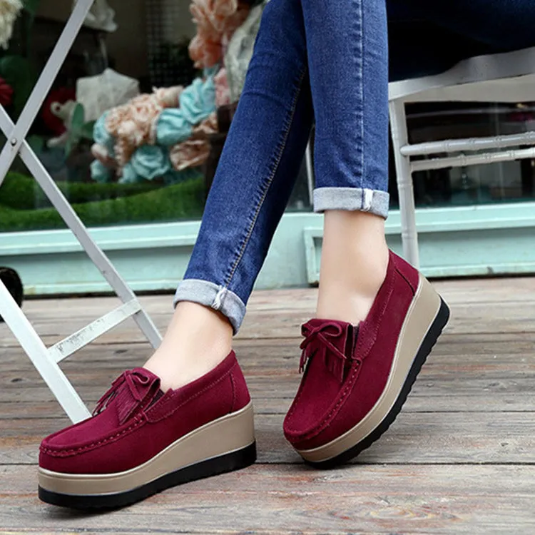 Tassel Bow Thick Bottom Wedge Shoes