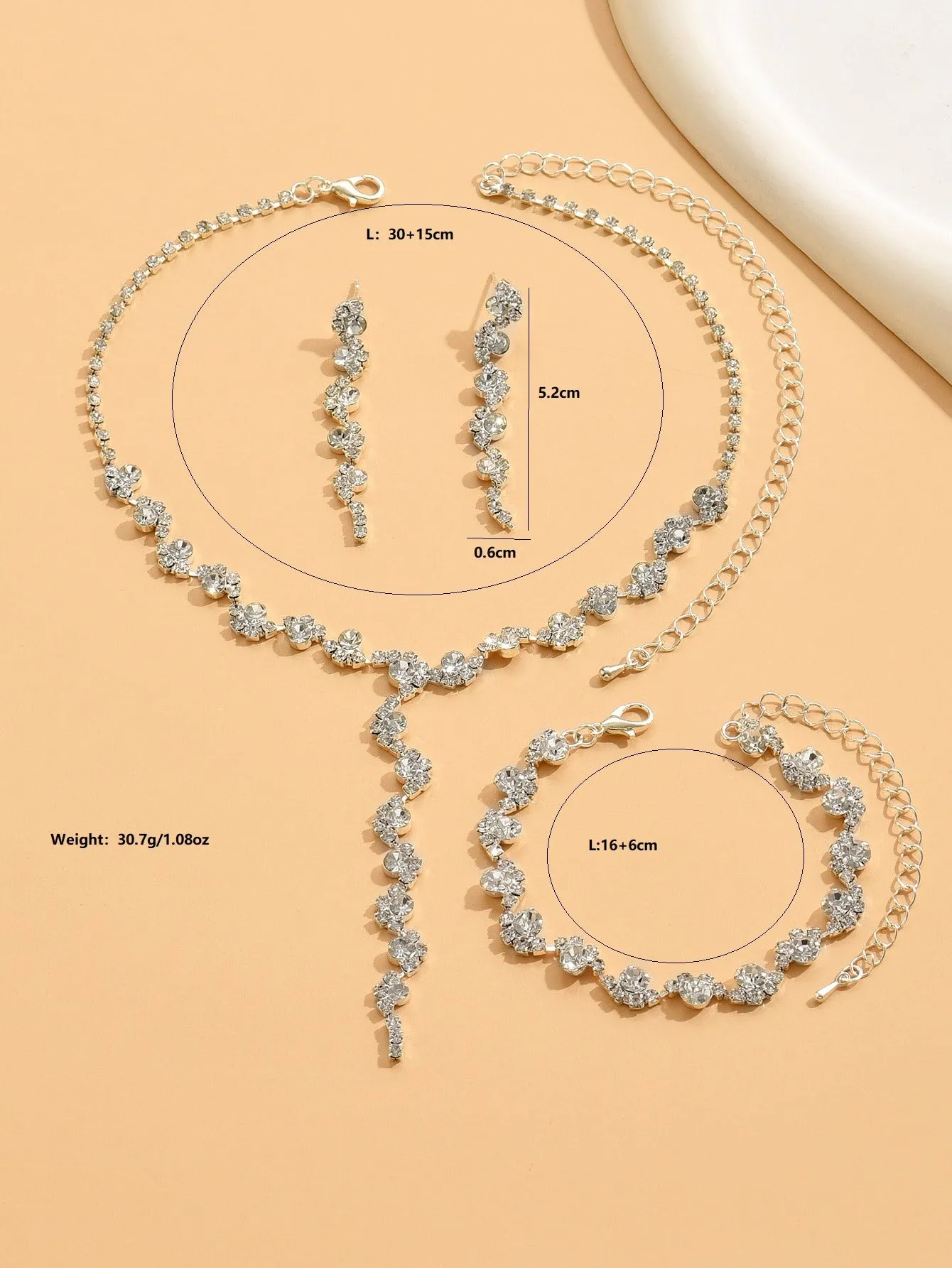 Tassel Rhinestone Necklace & Bracelet Set - Silver