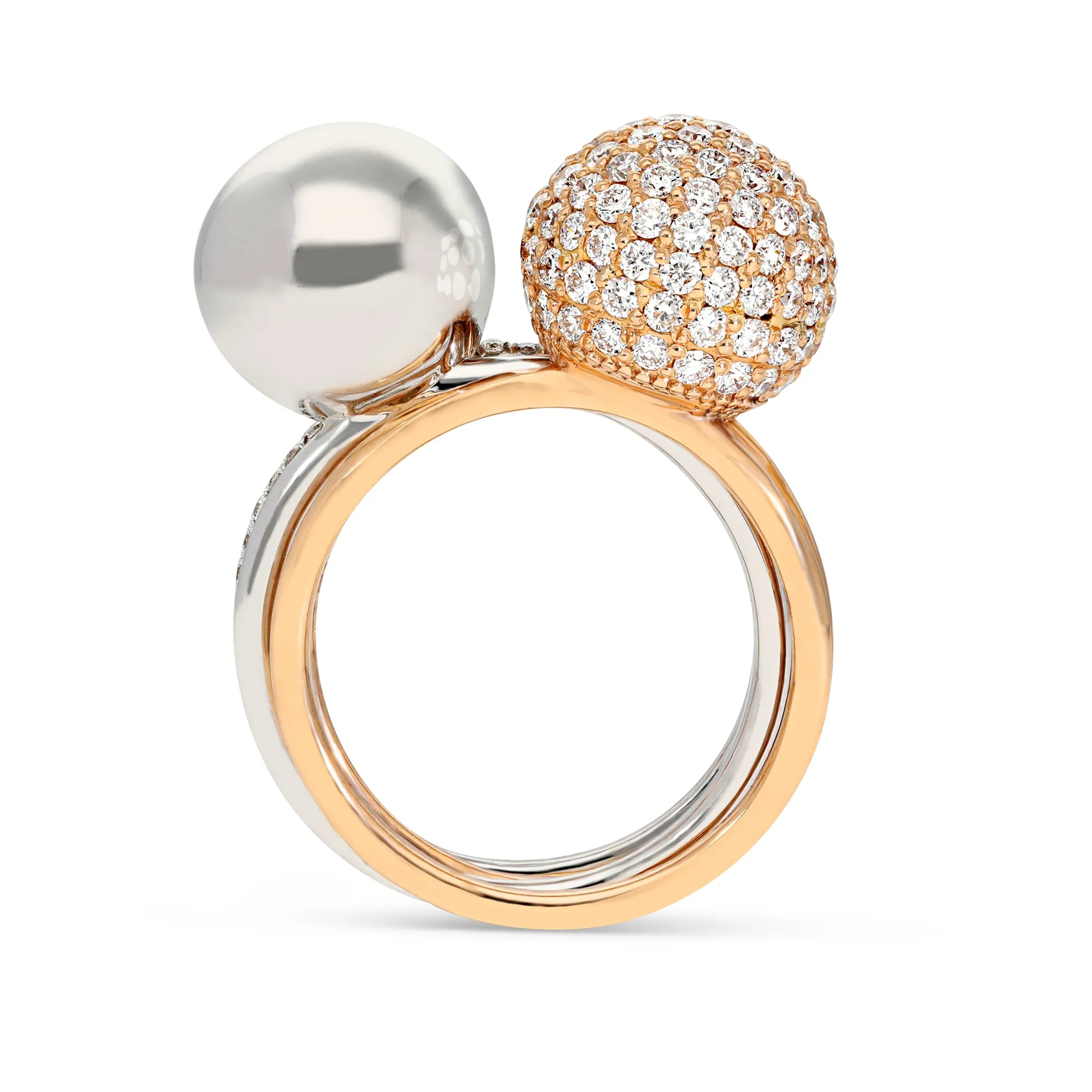Two Tone Rose and White Gold Combo Pave Bauble Ring