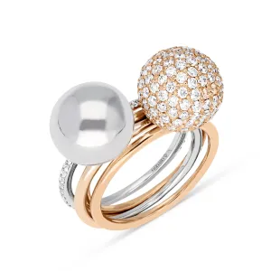 Two Tone Rose and White Gold Combo Pave Bauble Ring