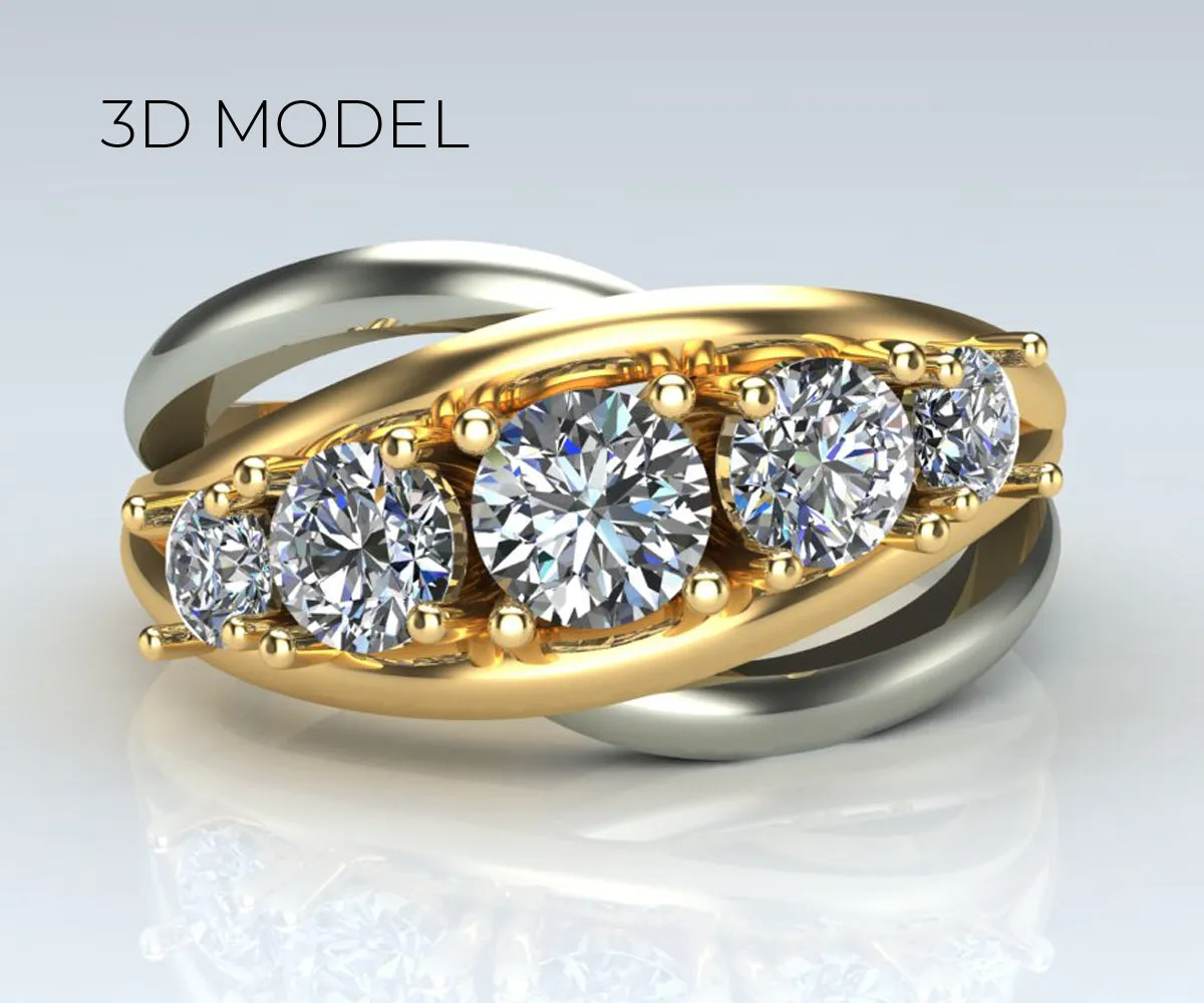 Two Tone Twist Five Diamond Wedding Ring