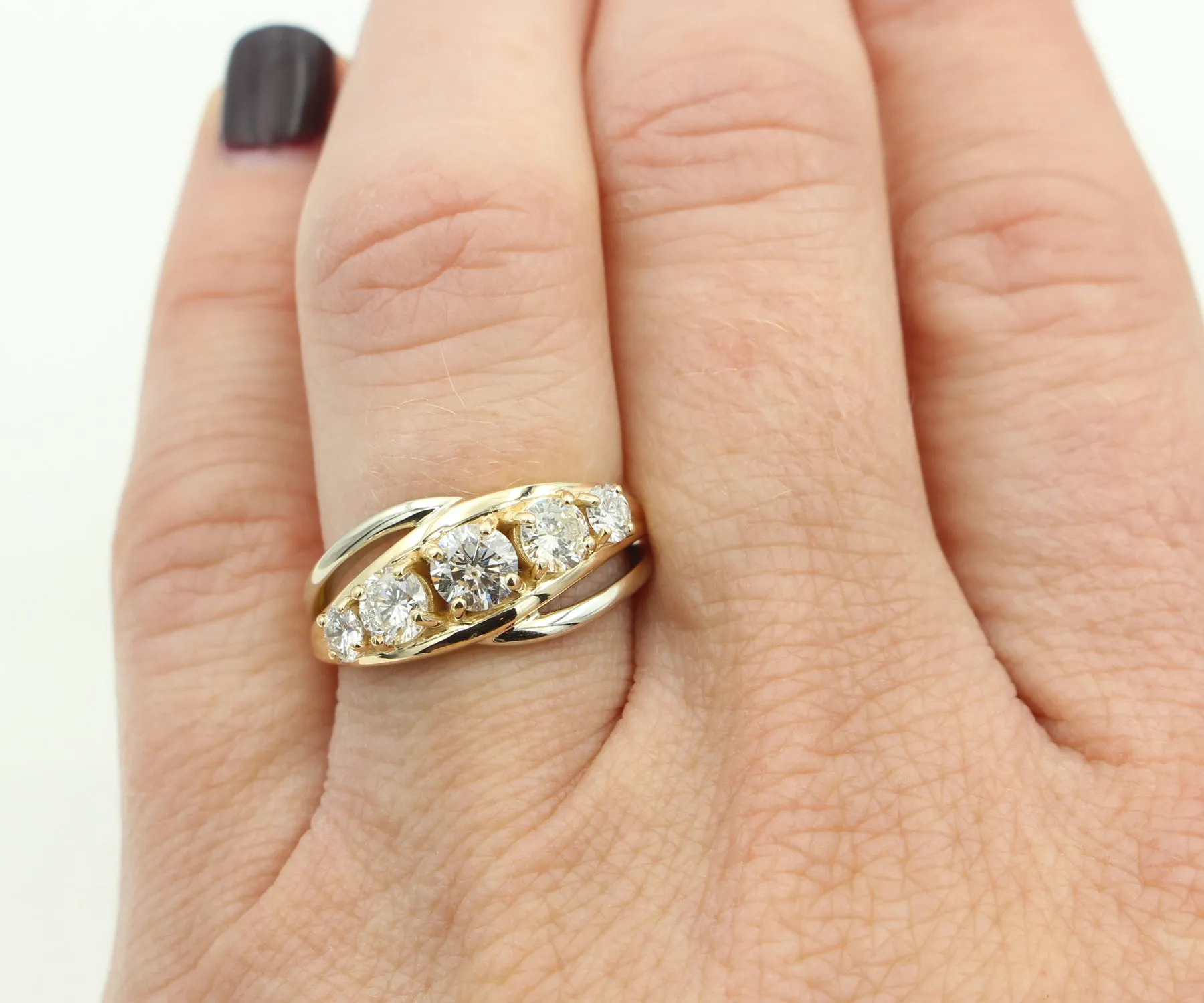 Two Tone Twist Five Diamond Wedding Ring