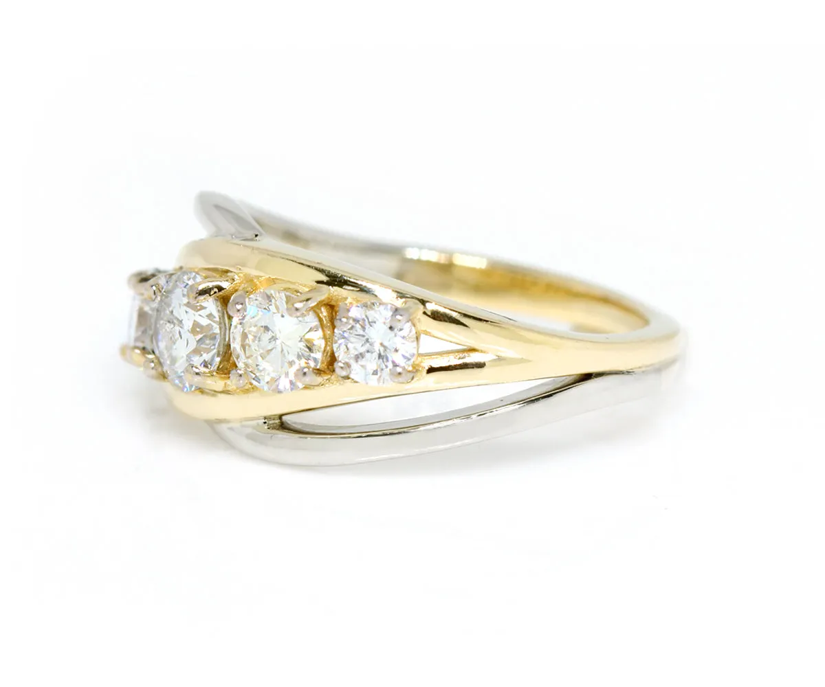 Two Tone Twist Five Diamond Wedding Ring