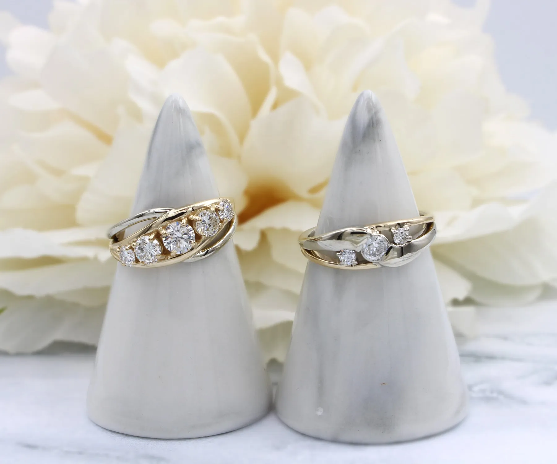 Two Tone Twist Five Diamond Wedding Ring