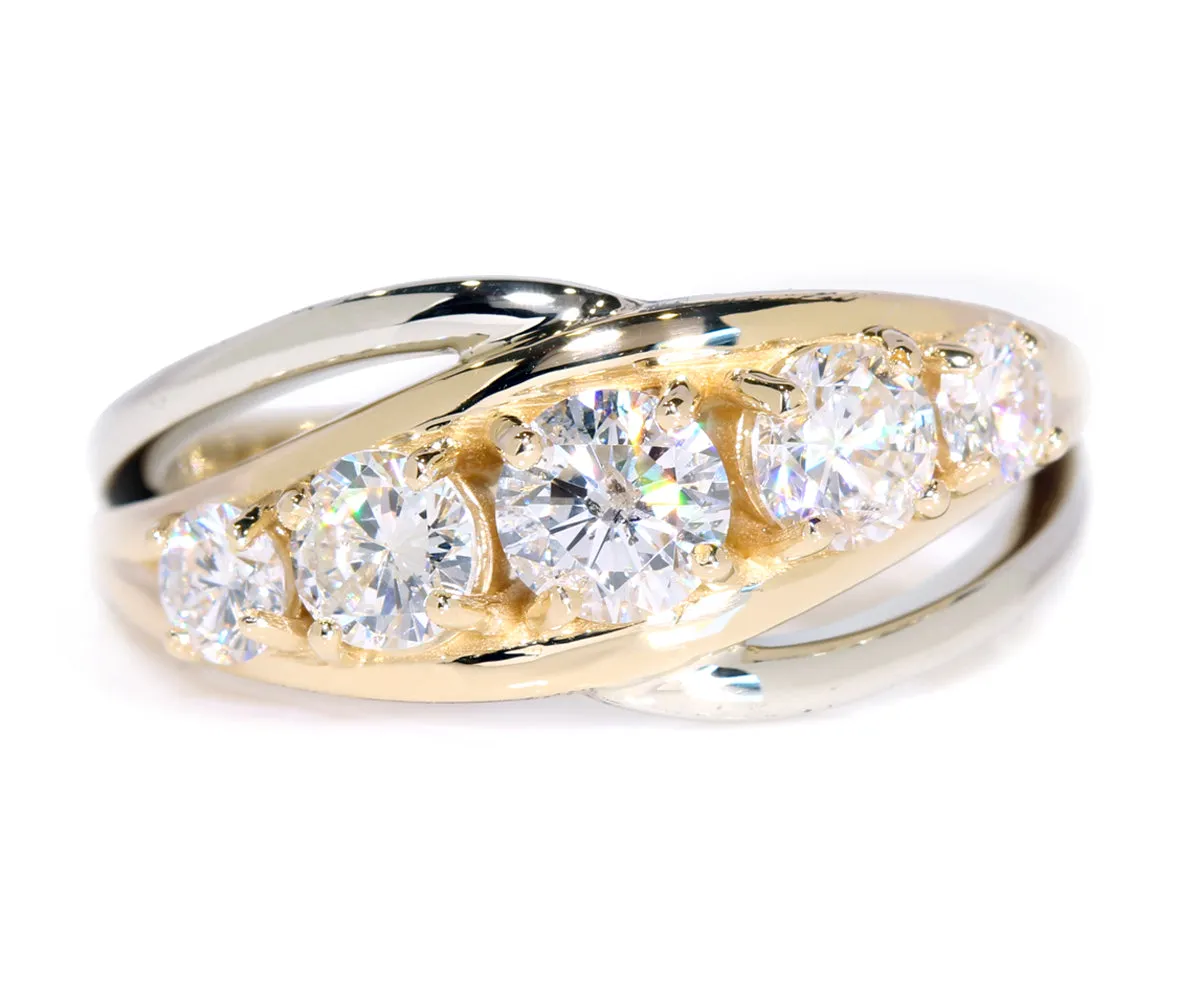 Two Tone Twist Five Diamond Wedding Ring