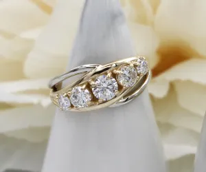 Two Tone Twist Five Diamond Wedding Ring
