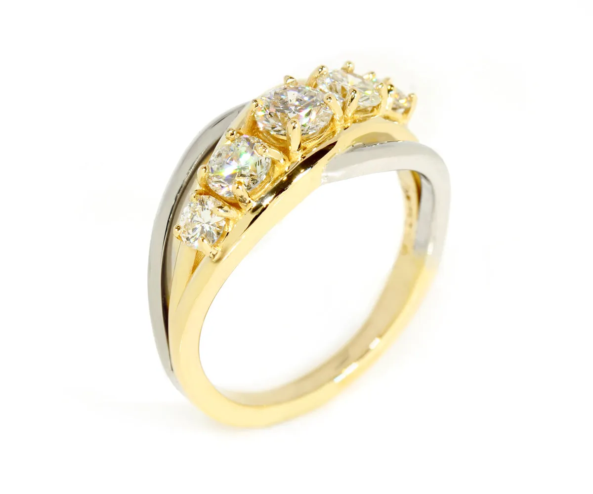 Two Tone Twist Five Diamond Wedding Ring