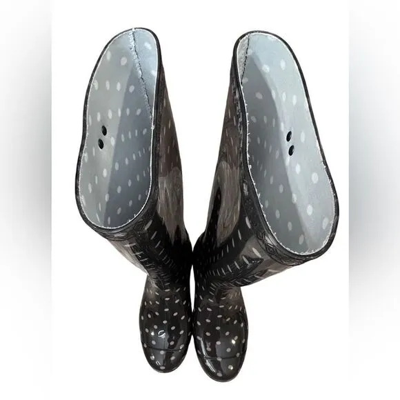 UGG Australia Shaye Charcoal Polka Dot Tall Rubber Rain Boot sz 6
