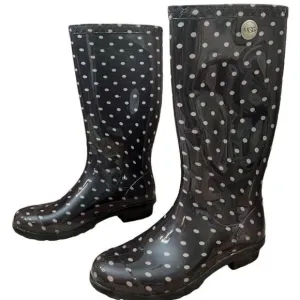 UGG Australia Shaye Charcoal Polka Dot Tall Rubber Rain Boot sz 6