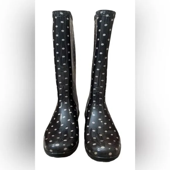 UGG Australia Shaye Charcoal Polka Dot Tall Rubber Rain Boot sz 6